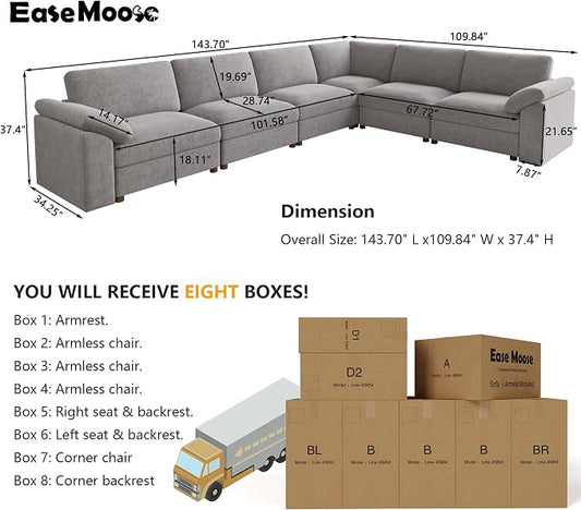 EASE MOOSE Oversized L Shape Sectional Couch,Extra Large Deep seat Grey Sectional Modular Sofa for Living Room,Light Grey