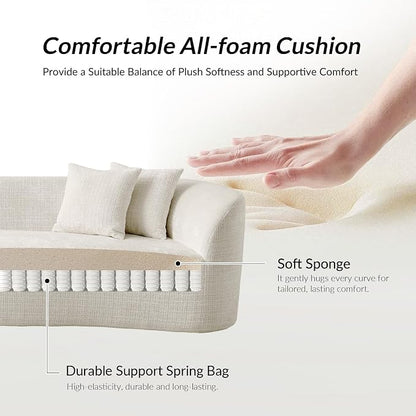 141.75" Modern Curved Compressed Sofa, All-Foam Cloud Couches with 4 Pillows, No Assembly Required Boneless Sectional Sofas, Large Floor Couch for Living Room, Ivory