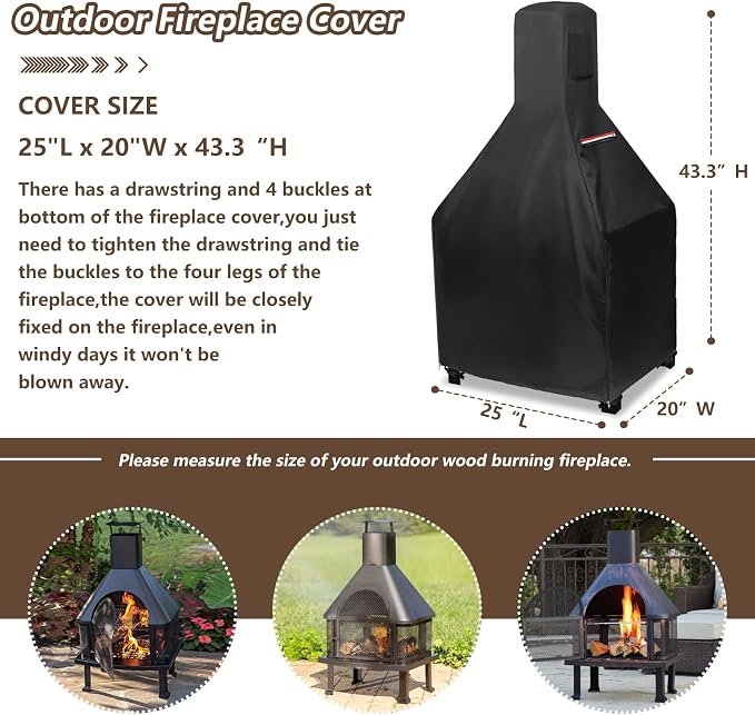 Outdoor Fireplace Cover,600D Heavy-Duty Waterproof Cover Compatible with Endless Summer Wood Burning Outdoor Fire House,43.3" H x 25" L x 20" W
