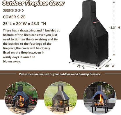 Outdoor Fireplace Cover,600D Heavy-Duty Waterproof Cover Compatible with Endless Summer Wood Burning Outdoor Fire House,43.3" H x 25" L x 20" W