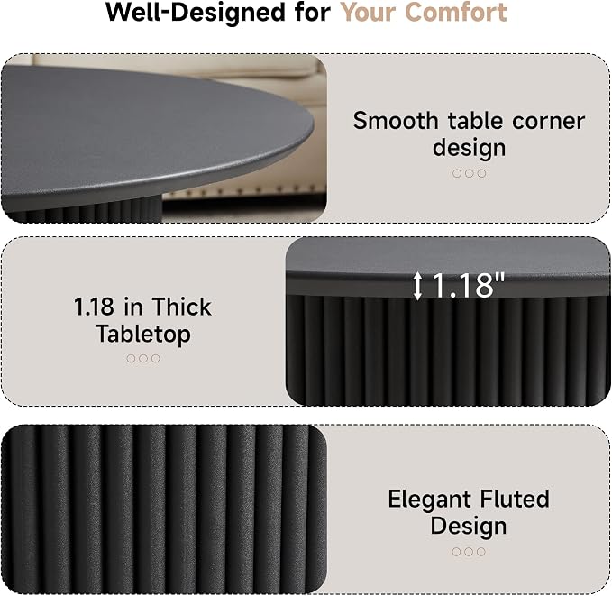 31.5" Round Coffee Table, Modern Fluted Accent Center Table with Metal Frame, Wooden Circle Coffee Tables for Living Room Small Space or Office (Black)