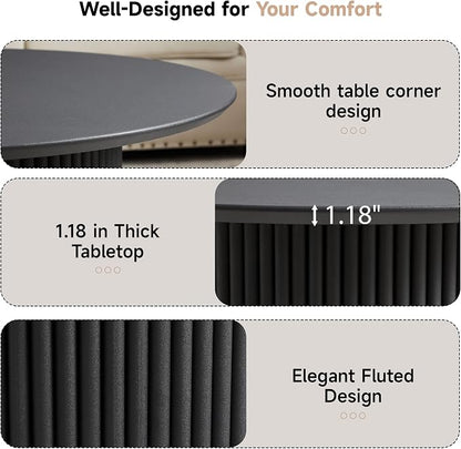 31.5" Round Coffee Table, Modern Fluted Accent Center Table with Metal Frame, Wooden Circle Coffee Tables for Living Room Small Space or Office (Black)