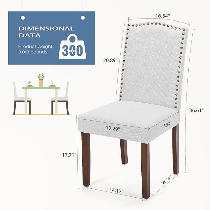 DUMOS Dining Chairs Set of 4, Farmhouse Fabric Upholstered Kitchen Chairs with Wooden Legs and Padded Seat, Modern Accent Chair for Dining Room, Kitchen, Living Room, Restaurant, Light Grey