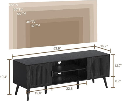 ChooChoo TV Stand for Living Room, Mid Century Modern TV Stand for 55/60 Inch TVs, Entertainment Center with Storage Cabinet and Open Shelves, TV Console Table Media Cabinet for Bedroom, Black