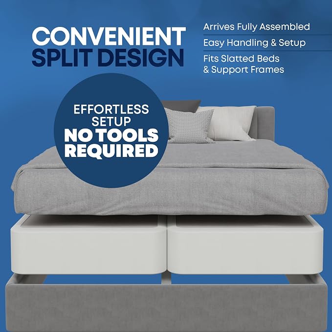 Greaton, Box Spring Bed Base Queen Size, 8-Inch Wood Mattress Foundation – Amish Made in USA – Quiet Noise Free, 2-Pieces Under Mattress-Support BoxSpring, Fully Assembled, White