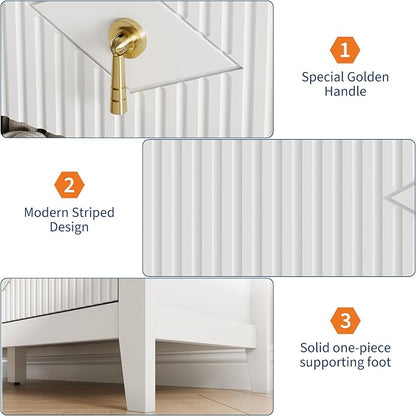 GarveeHome Fluted Dresser for Bedroom, 54 Inch Wide 7-Drawer Wood Dresser, Modern Chest of Drawers, Storage Organizer Cabinet for Living Room, Hallway, Entryway, White