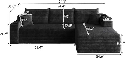 95" L Shaped Boneless Sectional Sofa Couch with Chaise Lounge, Minimalist Right Facing Compressed Cloud Modular Sectional Sofa Corner Couchfor Living Room,No Assembly Required