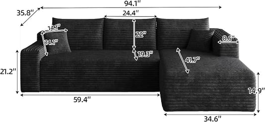 95" L Shaped Boneless Sectional Sofa Couch with Chaise Lounge, Minimalist Right Facing Compressed Cloud Modular Sectional Sofa Corner Couchfor Living Room,No Assembly Required