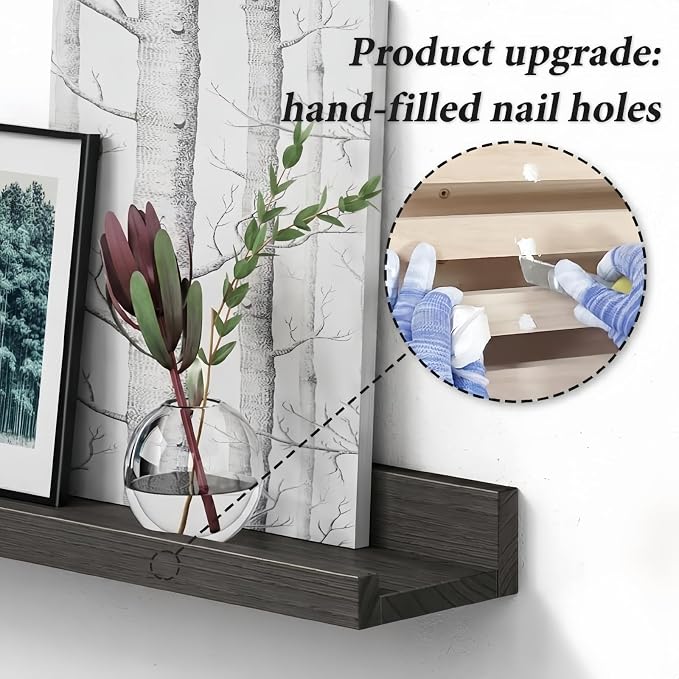 Forbena 24 Inch Floating Picture Ledge Shelf Set of 4 | Solid Wood | Size: W 24" x D 4.5" x H 2.2" | Living Room | Bedroom | Office