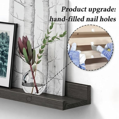 Forbena 24 Inch Floating Picture Ledge Shelf Set of 4 | Solid Wood | Size: W 24" x D 4.5" x H 2.2" | Living Room | Bedroom | Office