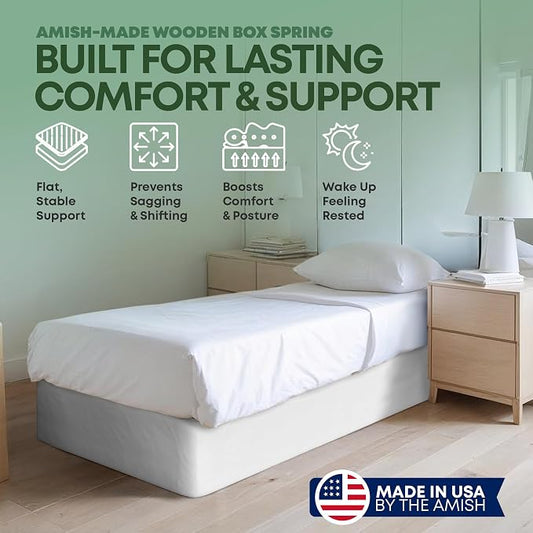 Greaton, 10” Twin XL Box Spring for Twin XL Size Bed – Amish-Made in the USA – Solid Wood Mattress Foundation with Stable & Quiet Support – Flat-Packed & Easy Assembly – White