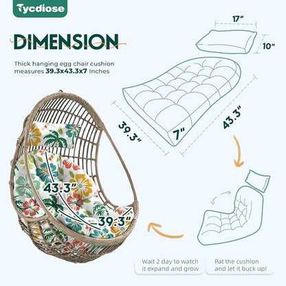 Outdoor Hanging Egg Chair Cushion Replacement, Extra Large Waterproof Egg Swing Cushions with Headrest Pillow and Ties, U-Shaped Thickened Cushion for Hanging Eggs Chair (Green Coconut)