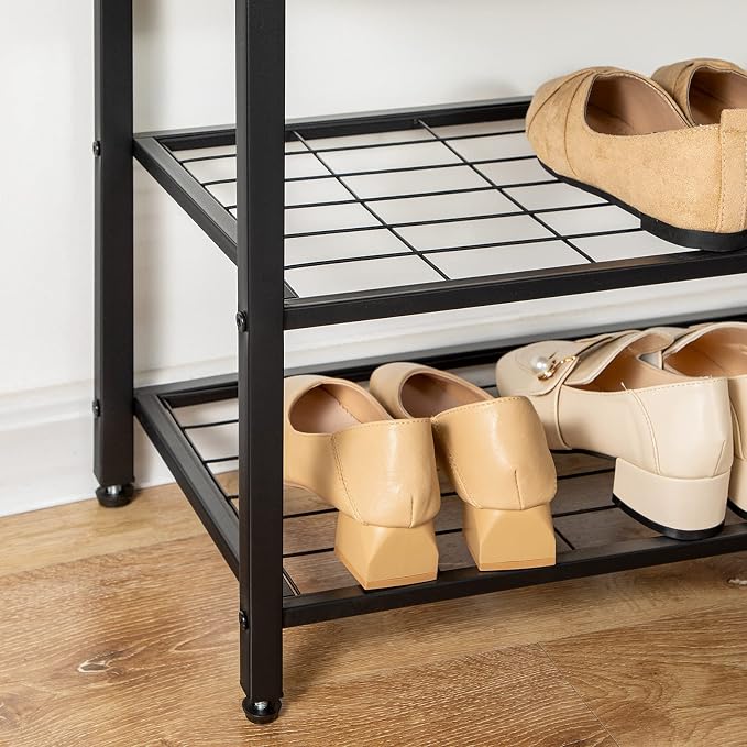 HOOBRO Hall Tree with Bench, Coat Rack Shoe Bench Set, Entryway Shoe Rack with Coat Hooks, Hall Tree Coat Rack, 27.6" L x 11.8" W x 18.1" H, Mud Room, for Foyer, Front Door, Greige BG07MT01