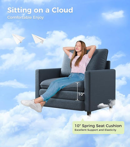 Welzona 3-Layers Cloud Accent Chair, 33" Reading Chair for Bedroom, Living Room - Tool-Free Assembly with Teddy Fabric Couch Chair - Blue Grey - Arm Chairs - Removable Washable Covers - 450lb Capacity