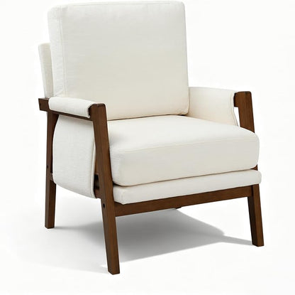 RNKSFX Cream Accent Chair for Bedroom & Living Room, Mid Century Modern Accent Arm Chair, Upholstered Anthropologie Accent Chair with Solid Wood Frame, Fabric