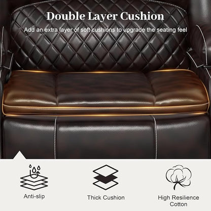 Yolsali Recliner Chairs for Adults, Oversize Manual Reclining Chair with 2-Tier Cushions, Faux Leather Recliner Chair with Hidden Storage Space, Living Room Recliner Chairs with Cup Holders - Brown