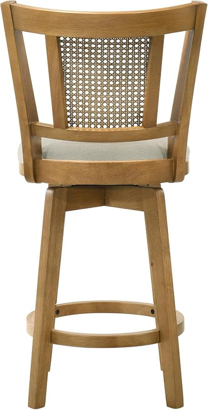 Armen Living Isla 30 in. Amber Glow Bar Height Rubberwood Swivel Barstool with Ivory Fabric Seat