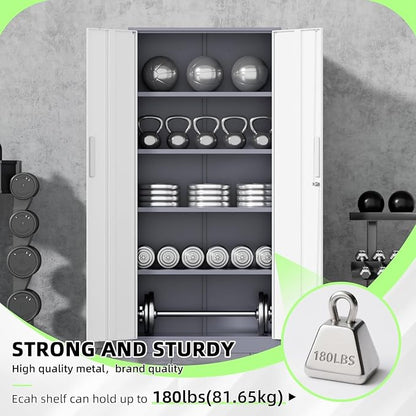 Bonusall 72" Metal Garage Storage Cabinet, 2 Locking Doors & 4 Adjustable Shelves Tall Storage, Heavy Duty Steel Tool Cabinet for Home, Office
