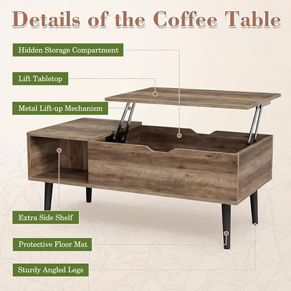 OLIXIS Lift Top Coffee Table with Hidden Storage for Living Room