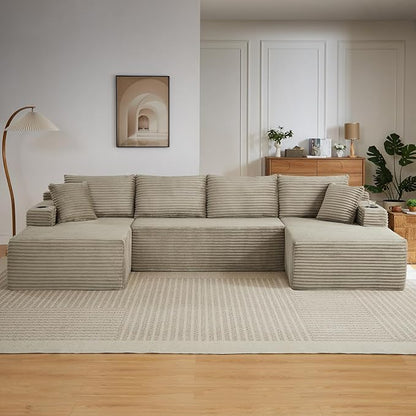 134 Inch Modular Sectional Sleeper Sofa, Boneless Cloud Couch for Living Room, U Shaped 5 Seat Sofa with 2 Storage Pockets& 2 Cup Holders, Free Combination, No Assembly Required