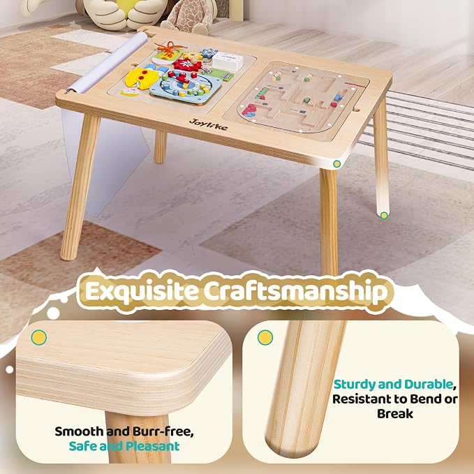 Joylike Sensory Table with Busy Boards for Toddlers 1-3, 7-in-1 Drawing and Activity Table with 4 Busy Boards, 2 Storage Bins & Paper Roll, Educational Learning Gifts for 1 2 3 4 5 Year Old Boys Girls