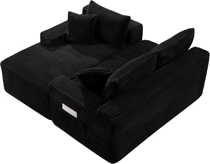 106-Inch Oversized U-Shaped Left Facing Corner Compressed Sofa Modular Boneless Cloud Sectional Sofa Floor Foam Couch W/Chaise & Ottoman, Corduroy Corner Boneless Cloud Couch