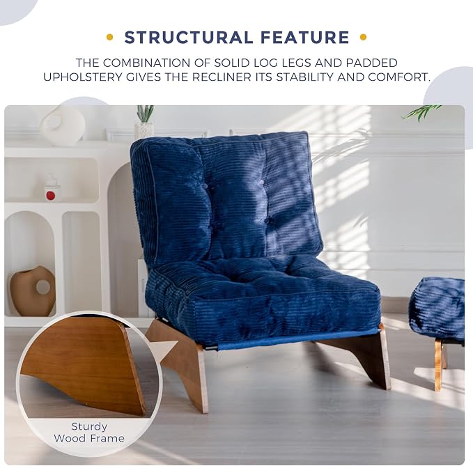 MAXYOYO Accent Chair with Ottoman Adjustable Backrest, Tufted Living Room Chair Upholstered Lounge Chair with Footrest Set, Modern Chair Cozy Reclining Chair for Reading Room, Navy
