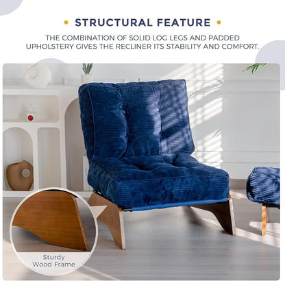 MAXYOYO Accent Chair with Ottoman Adjustable Backrest, Tufted Living Room Chair Upholstered Lounge Chair with Footrest Set, Modern Chair Cozy Reclining Chair for Reading Room, Navy