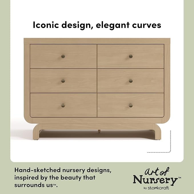 Storkcraft Santorini 6 Drawer Double Dresser (Driftwood) - GREENGUARD Gold Certified, Interlocking Drawer System, Dresser Drawer Organizer for Kids Bedroom