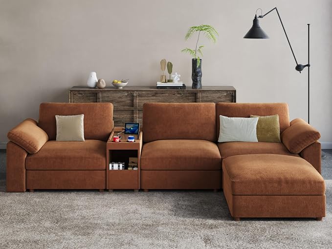EASE MOOSE Oversized L Shape Sectional Modular Sofa,Brown Deep Seat Sofa