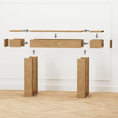 63 Inch Long Console Table w/Outlets & USB Ports, Narrow Rectangular Sofa Table Behind The Couch, Farmhouse Entryway Table for Entrance, Hallway, Living Room