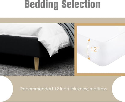 AGARTT Upholstered Platform Bed Frame Twin Size with Headboard and Footboard/Wooden Slats Support/No Box Spring Needed/Easy Assembly,Black Linen