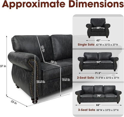 Couchus Living Room Furniture Sets,Sofa Sets and Couch Sets for Living Room,Mid-Century Vintage Sofa Couches with Rivet Design (Grey, Single+3 Seater)