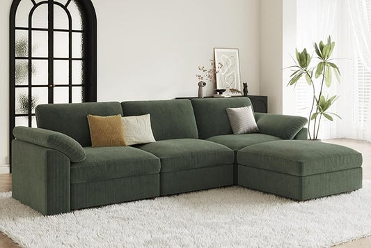 EASE MOOSE Green Sectional Modular Sofa, Oversized Deep Seat Sectional Modular Cloud Couch,Removable Washable