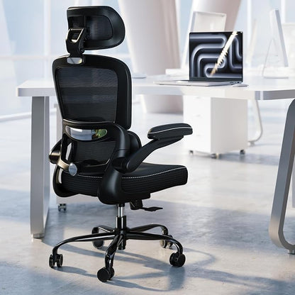 TRALT Ergonomic Office Chair - Desk Chair with Adjustable Headrest Lumbar Support Computer Chair - Mesh Comfy Chair with Flip-up Armrests - Gaming Chair for Adults Home Office PU, Black, Pack of 3