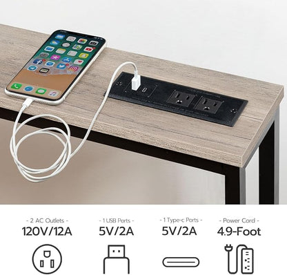 HOOBRO 2 Pack 47.2" Narrow Console Table with Power Outlets, 5.9" Behind Couch Table with Charging Station, Extra Long Sofa Table, Skinny Entryway Table for Living Room, Hallway, Greige BG15XGP201G1