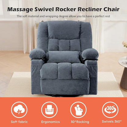 MAHOMICO Recliner Chair with Cup Holders for Living Room Single Seat Manual Oversized Recliner with Ergonomic, Side Pocket for Adult