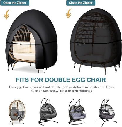 Patio Hanging Egg Chair Cover Double Egg Chair Covers Waterproof for Outdoor Pod Swing Loveseat Egg Chair- 91 X 87 Inches, Black