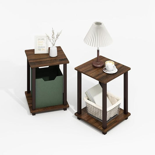 Furinno Simplistic Side Table Set of 2, End Table, Night Stand, Nightstand, Bedside Table, for Living Room, Bedroom, Black Walnut