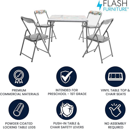 Flash Furniture Mindy Kids 5-Piece Folding Square Table and Chairs Set for Daycare and Classrooms, Children's Activity Table and Chairs Set, Printed