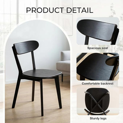 100% Solid Wood Dining Chairs,Mid Century Modern Dining Chairs with Rounded Backrest,Kitchen,Dining Room Chairs Set of 1/2/4 (2, Black Color)