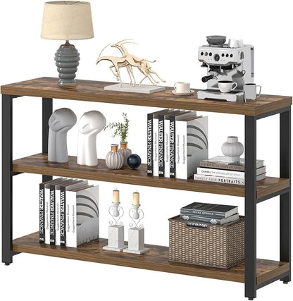 EXCEFUR Industrial Metal & Wood Console Tables for Living Room, Entryway Table with 3 Tier Storage Shelves, Sofa Hallway Table Behind Couch, Rustic Brown, 47 Inch