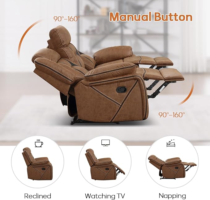 EBELLO Faux Leather Recliner Sofa Furniture Set for Living Room, 2 Recliner Chairs, 3 Seat Reclining Sofa Couch Set for Meeting Room, Brown