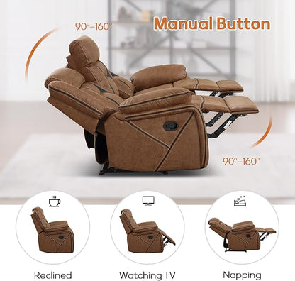 EBELLO Manual Recliner Sofa Set, Faux Leather Reclining Living Room Furniture Set, Included Loveseat and 3 Seat Manual Recliner Sofa, Brown(Loveseat+Sofa)