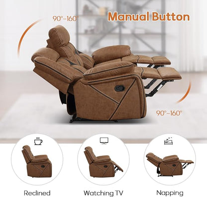 EBELLO Faux Leather Manual Reclining Sofa, 3 Seat Recliner Sofa Chair, Couch Furniture for Living Room, Furniture, Meeting Room, Brown (3 Seat Sofa)