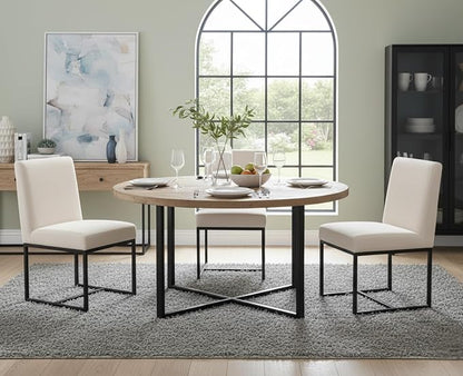 CIMOTA Modern Linen Dining Chair Set of 8, Mid Century Dining Room Chairs Fabric Upholstered Armless Side Chair with Black Sled Base for Dining Room, White Cream 8PCS