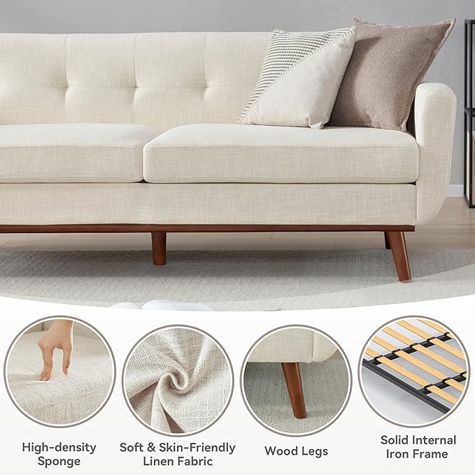 Kingfun 77.2" W Loveseat Sofa, Mid Century Modern Decor Love Seat Couches for Living Room, Button Tufted Upholstered Furniture, Solid & Easy to Install Small Couch for Bedroom Office Apartment, Beige