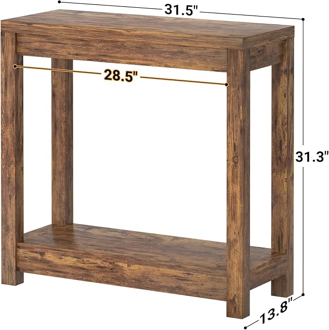 Besiost 32" Farmhouse Wood Entryway Table Narrow Console Table with Storage Behind Couch Sofa Table with Shelves Entry Way Table with Open Storage, Easy Assembly, Rustic Brown