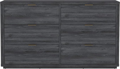 Manhattan Comfort Evelyn 60" Wide Modern Wood Dresser with 6 Drawers, Premium Storage Drawers with Rounded Edges and Brushed Gold Handles, Versatile Home Furniture, Charcoal Gray