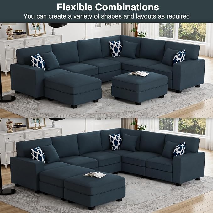 Legend Vansen Oversized Modular Sectional Sofa,U/L‑Shaped Reversible Couch with Ottoman,Deep Seat Plush Polyester Sofa for Living Room,8‑Seater,Charcoal